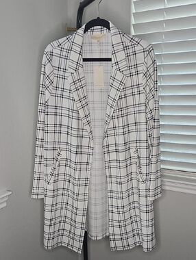 MELLODAY Black & White Plaid Long Blazer